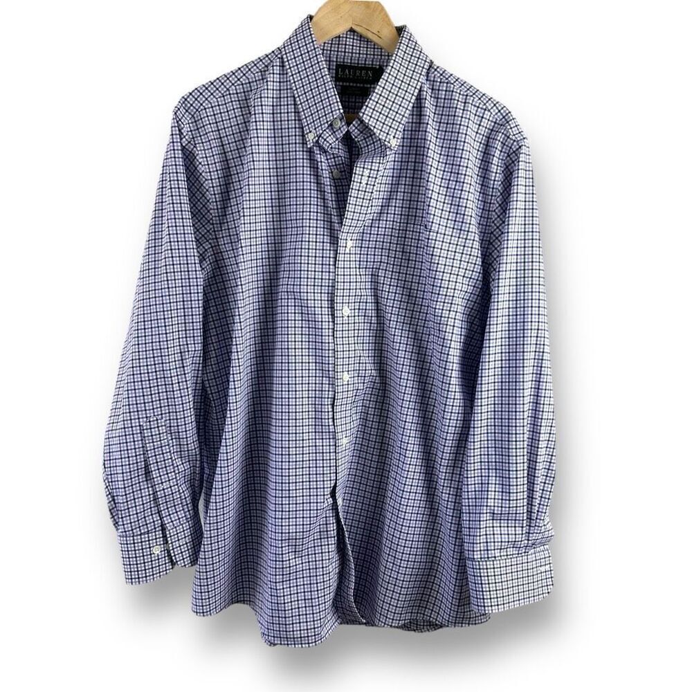 Lauren Ralph Lauren Men's 18 Neck Long Sleeve Plaid Dress Shirt Blue Purple Slim